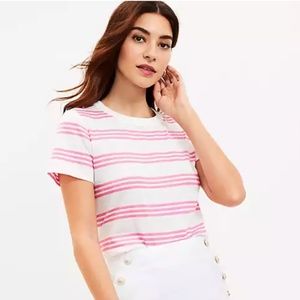 Loft Striped Everyday Crew Tee Whisper White Pink Stripe XS NWT